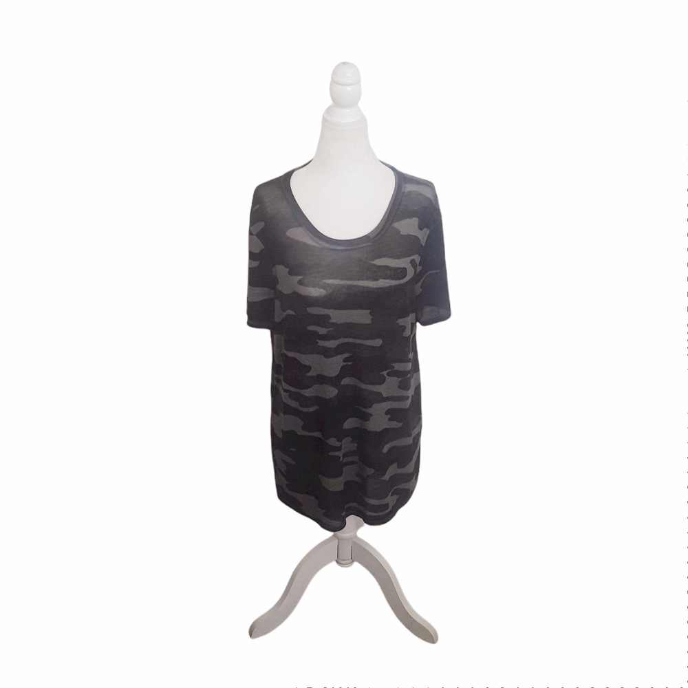 Lucky Brand Large Gray Camouflage Military-Style Cotton Blend Short-Sleeve Top